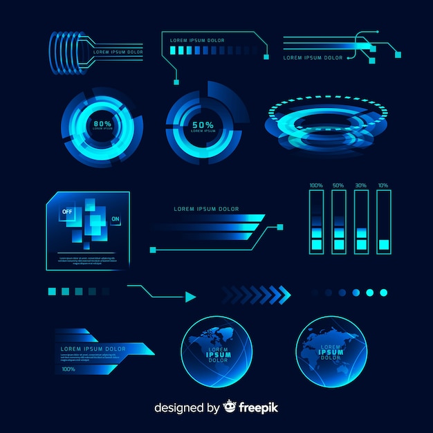 Set de elementos futurísticos de infografía de estilo holográfico