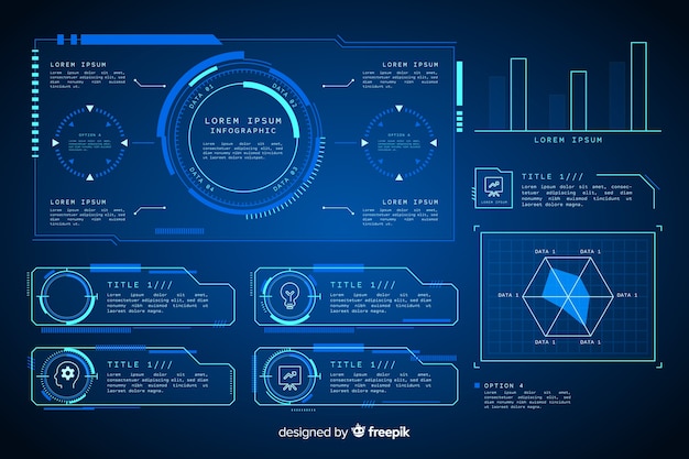 Set de elementos futurísticos de infografía de estilo holográfico