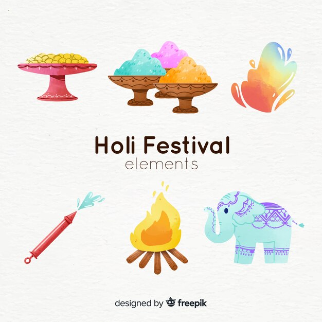 Set elementos holi dibujados a mano
