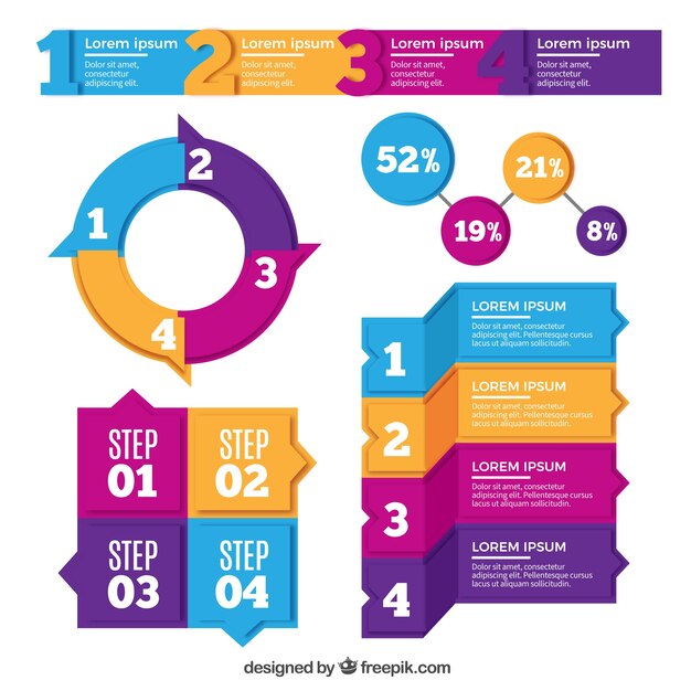 Set de elementos para infografía de colores