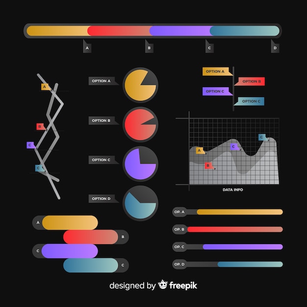 Vector gratuito set elementos infografía degradados