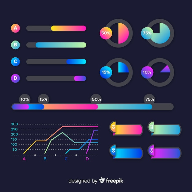 Set elementos infografía degradados