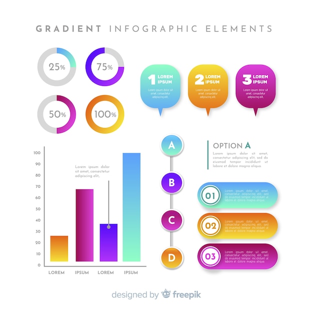 Set elementos de infografía de negocios degradados