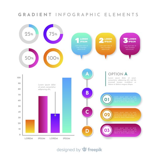 Set elementos de infografía de negocios degradados