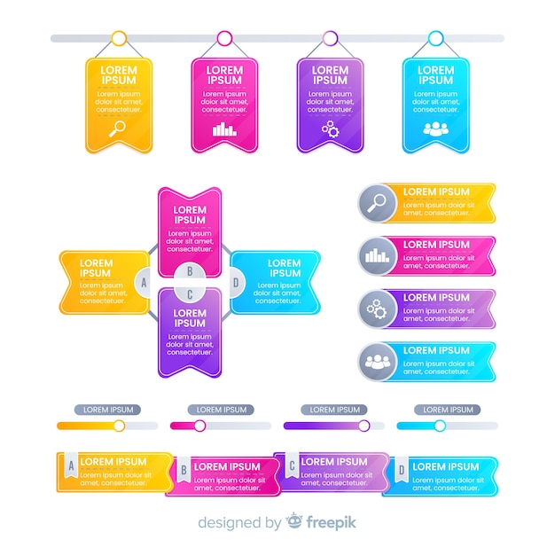 Vector gratuito set elementos de infografía de negocios degradados