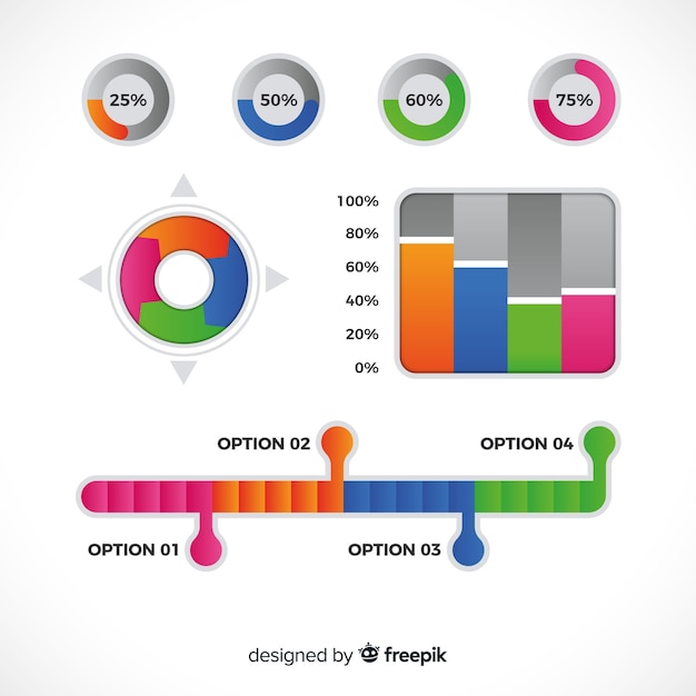 Set de elementos infográficos con degradado