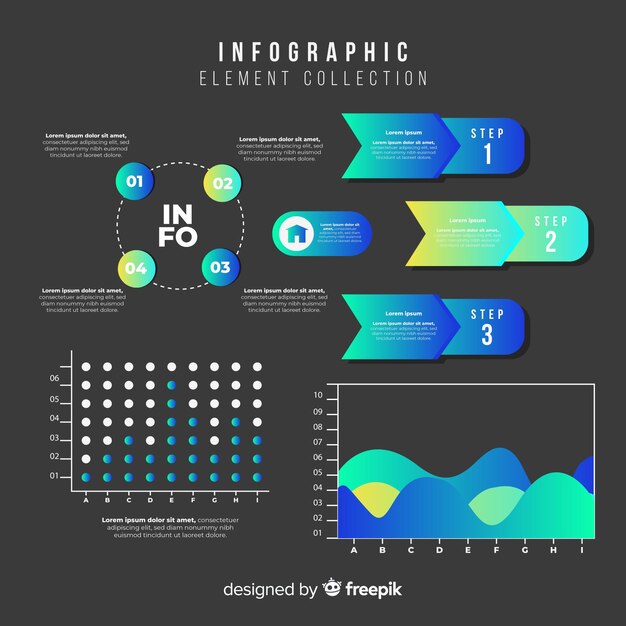 Set de elementos infográficos con degradado