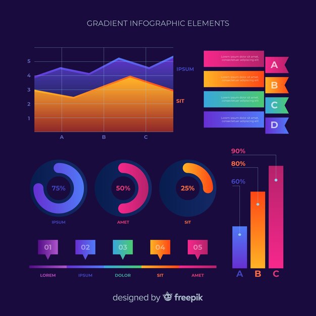 Set de elementos infográficos con degradado