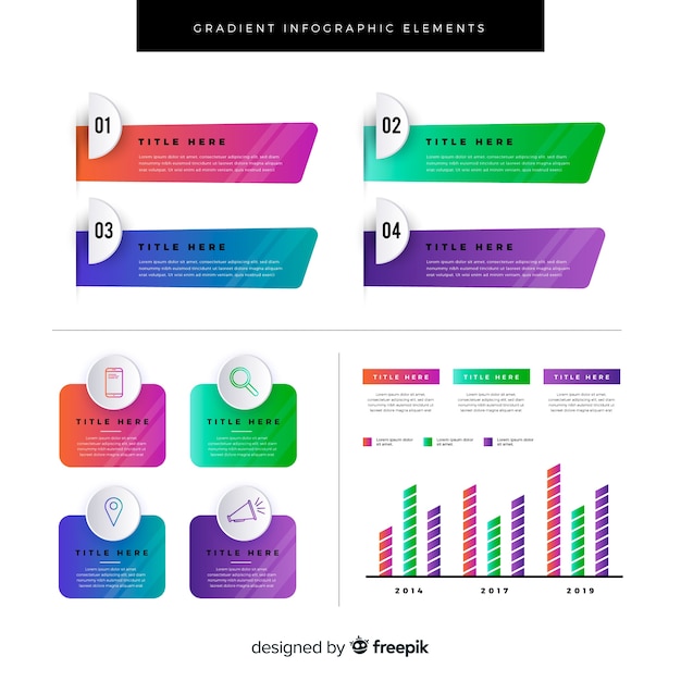 Set de elementos infográficos con degradado