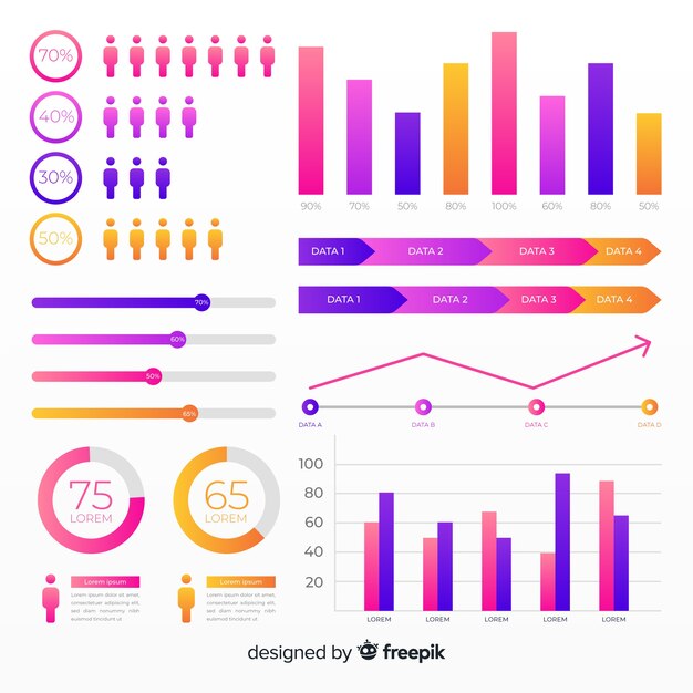 Set de elementos infográficos con degradado