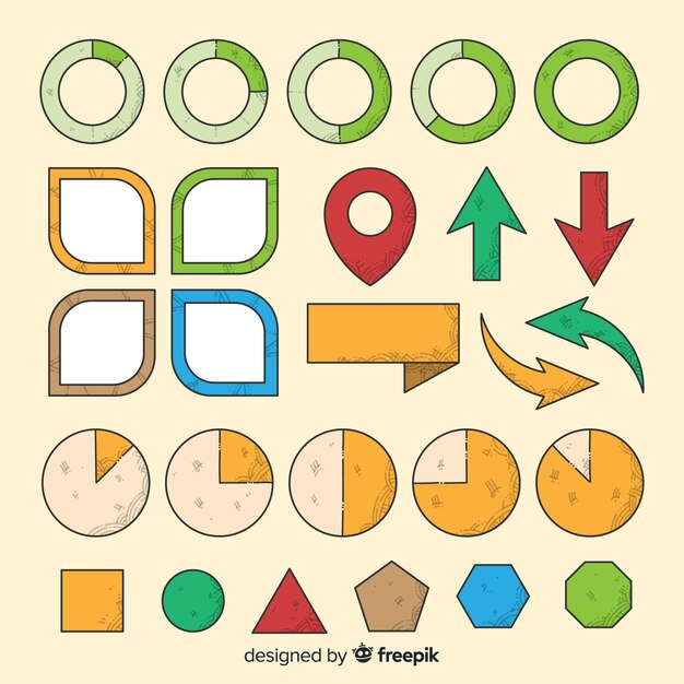 Set de elementos infográficos dibujados a mano