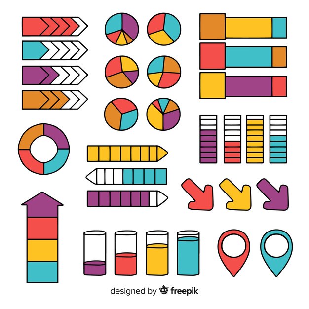 Set de elementos infográficos dibujados a mano