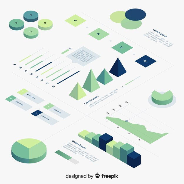 Set de elementos infográficos de estilo degradado con vista isométrica