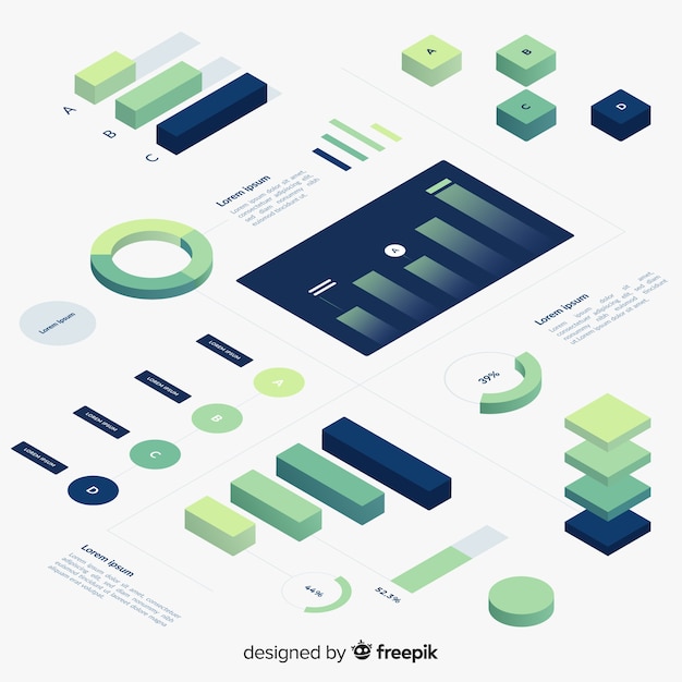 Set de elementos infográficos de estilo degradado con vista isométrica