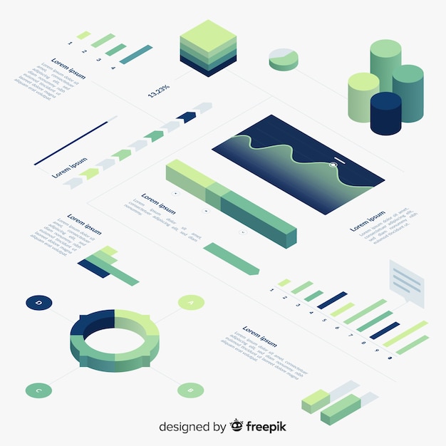 Vector gratuito set de elementos infográficos de estilo degradado con vista isométrica