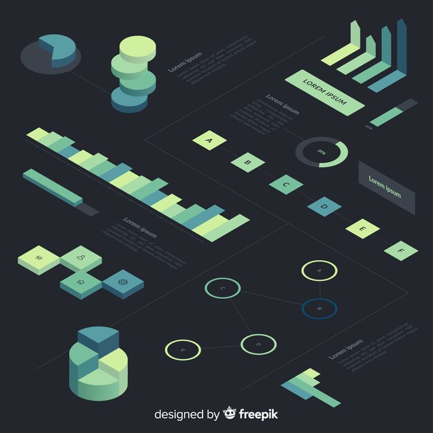Set de elementos infográficos de estilo degradado con vista isométrica