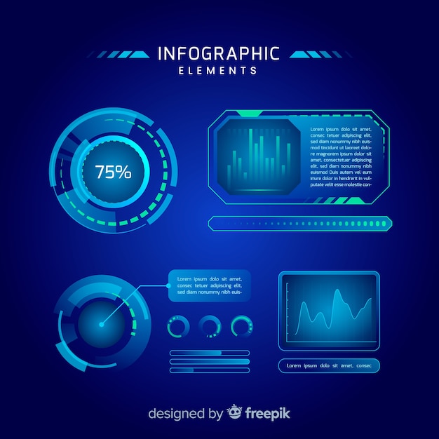 Set de elementos infográficos y holográficos de estilo futurista