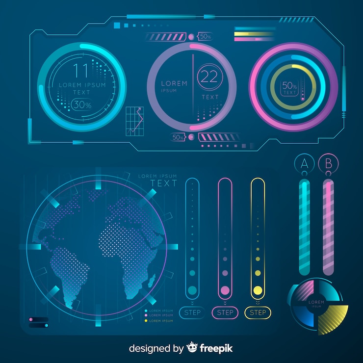 Vector gratuito set de elementos infográficos y holográficos de estilo futurista