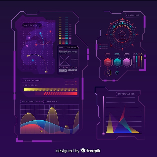 Set de elementos infográficos y holográficos de estilo futurista