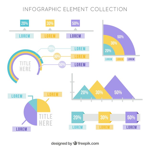 Set de elementos infográficos con tres colores diferentes