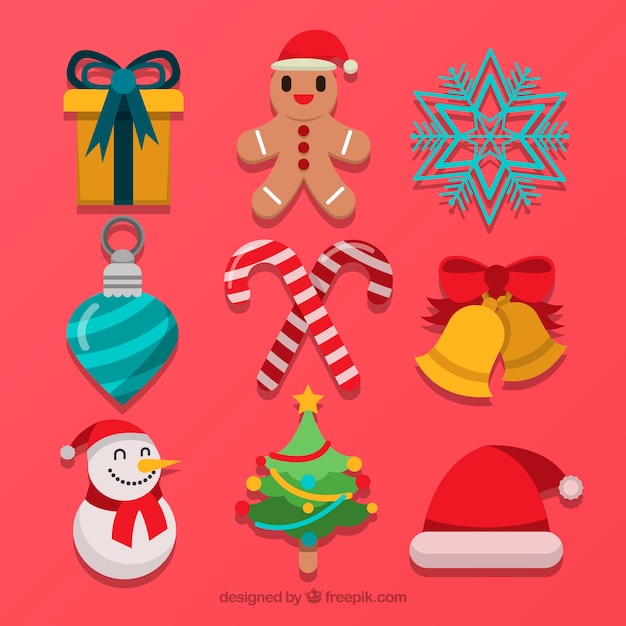 Vector gratuito set de elementos de navidad decorativos