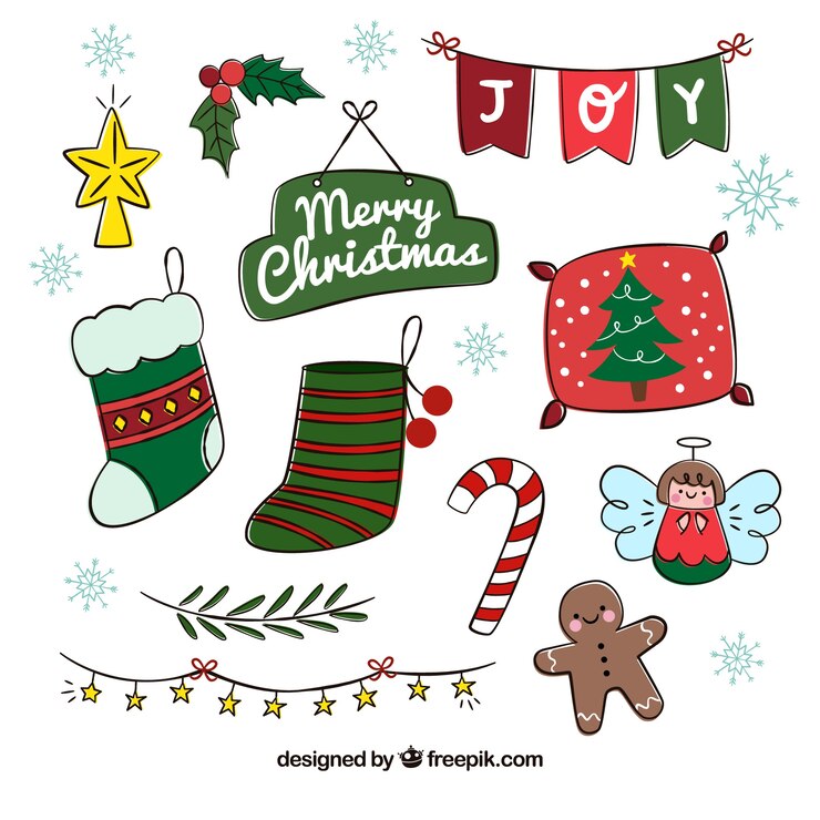Vector gratuito set de elementos de navidad dibujados a mano 