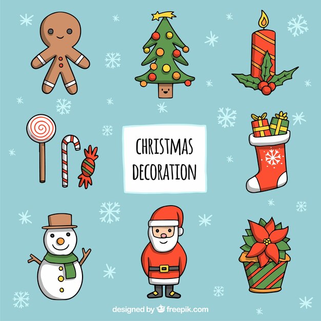Set de elementos de navidad dibujados a mano 