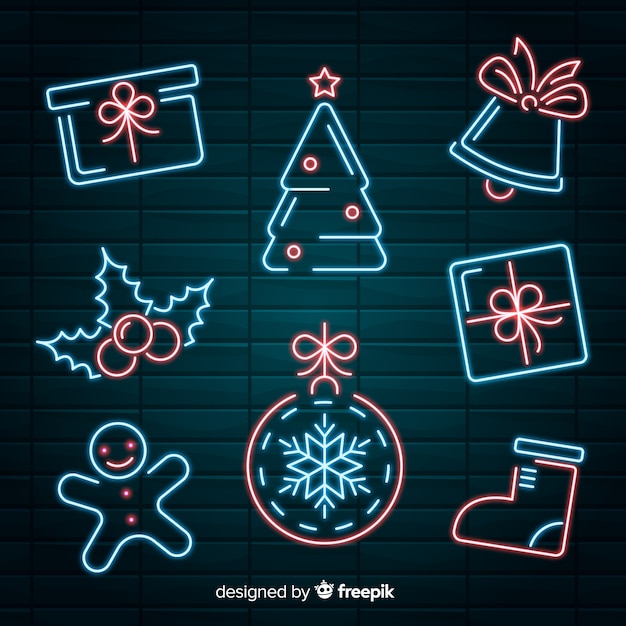 Set de elementos de navidad de neón