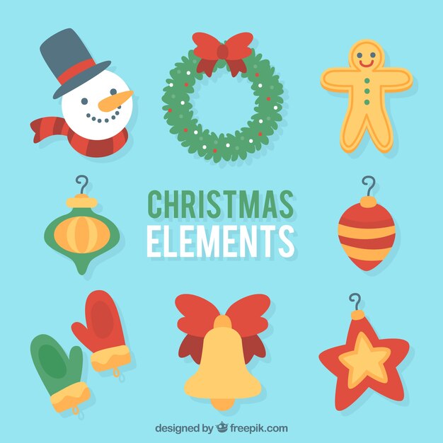 Set de elementos ornamentales de navidad y muñeco de nieve 