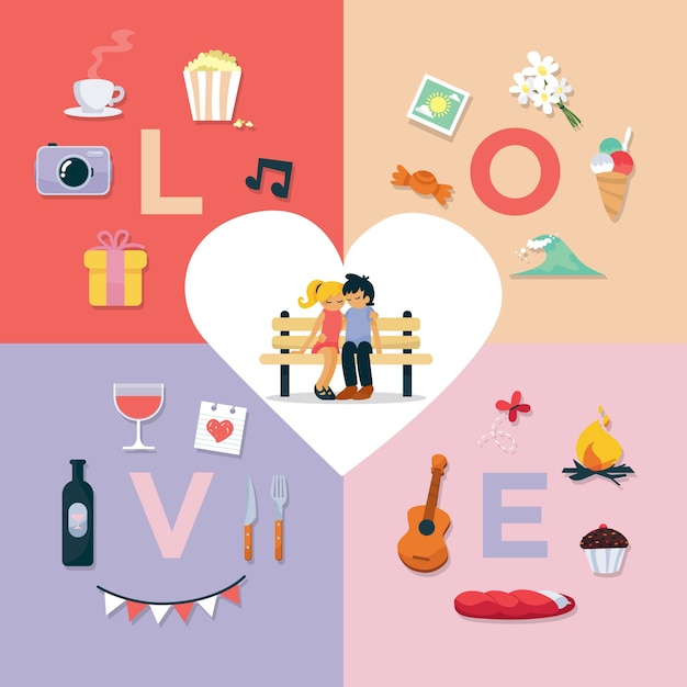 Vector gratuito set de elementos de pareja romántica