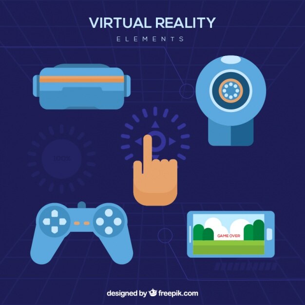 Set de elementos planos de realidad virtual
