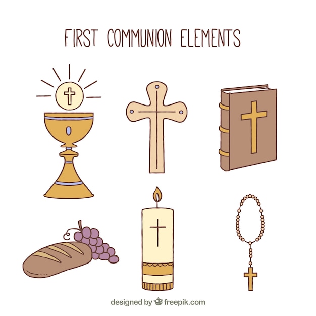 Set de elementos religiosos dibujados a mano 