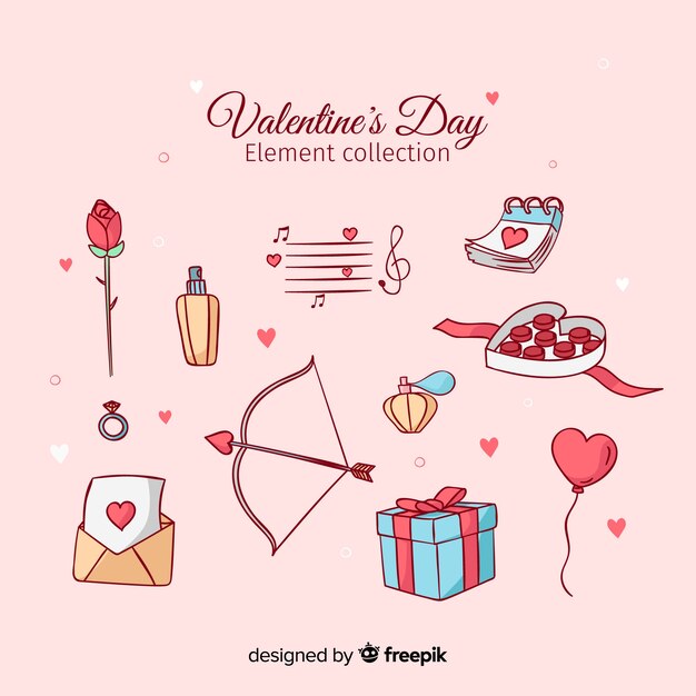 Set elementos san valentín dibujados a mano