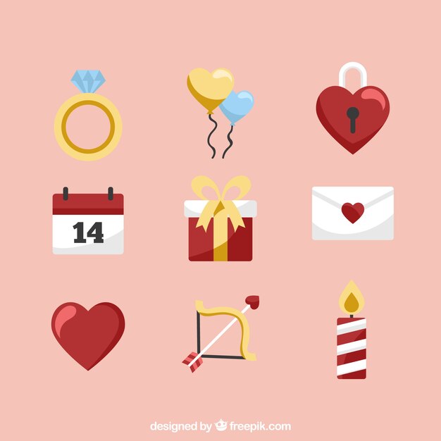 Set de elementos de san valentín