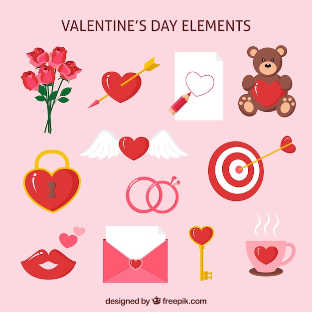 Set de elementos de san valentín