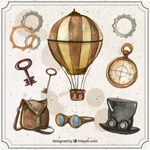 Vector gratuito set de elementos steampunk de acuarela
