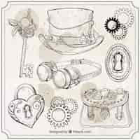 Vector gratuito set de elementos steampunk dibujados a mano