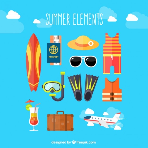 Vector gratuito set de elementos del verano