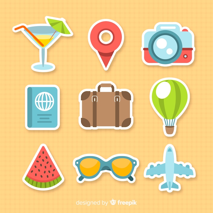 Vector gratuito set elementos viaje coloridos