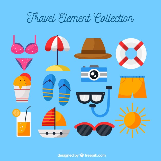 Set de elementos de viaje en estilo plano