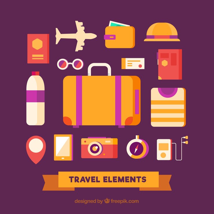 Vector gratuito set de elementos de viaje en estilo plano