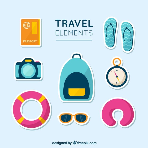Set de elementos de viaje en estilo plano