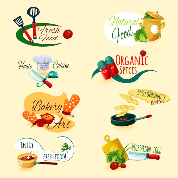 Vector gratuito set de emblemas de cocina