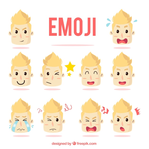 Vector gratuito set con emoticonos de chico divertido