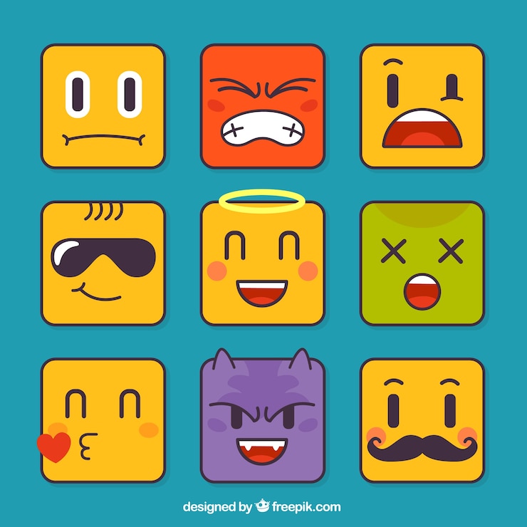 Vector gratuito set de emoticonos en forma cuadrada 