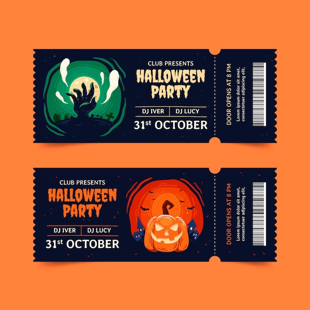 Set de entradas de halloween dibujadas a mano