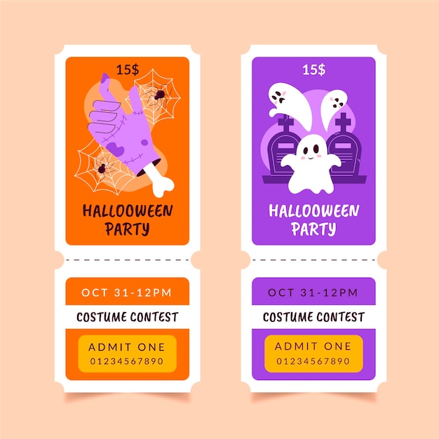 Vector gratuito set de entradas de halloween dibujadas a mano