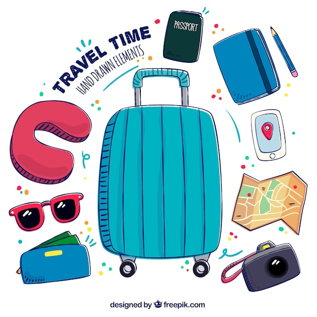 Ilustración vectorial de accesorios de viajes y turismo. Objetos de viaje  coloridos como mochila, maleta, pasaporte, cámara Imagen Vector de stock -  Alamy