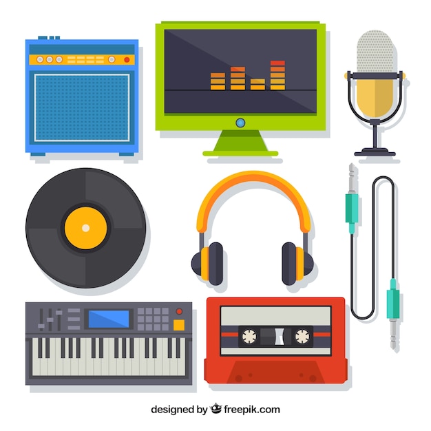 Vector gratuito set de equipamiento de estudio de música