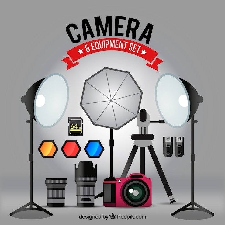 Vector gratuito set de equipamiento de fotografía